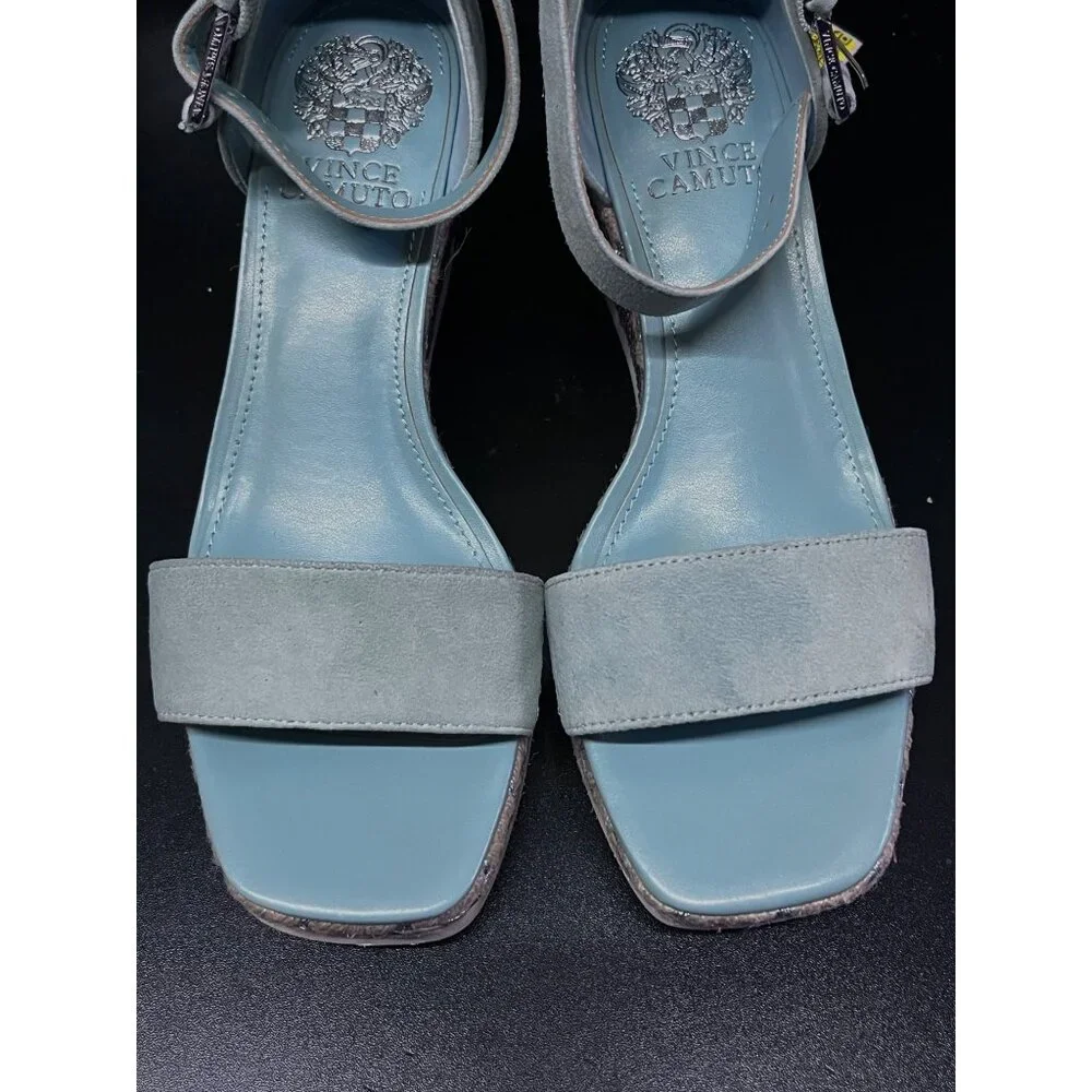 Vince Camuto Jefannah‎ Powder Baby Blue Suede Wedge Sandals Espadrilles 7M READ